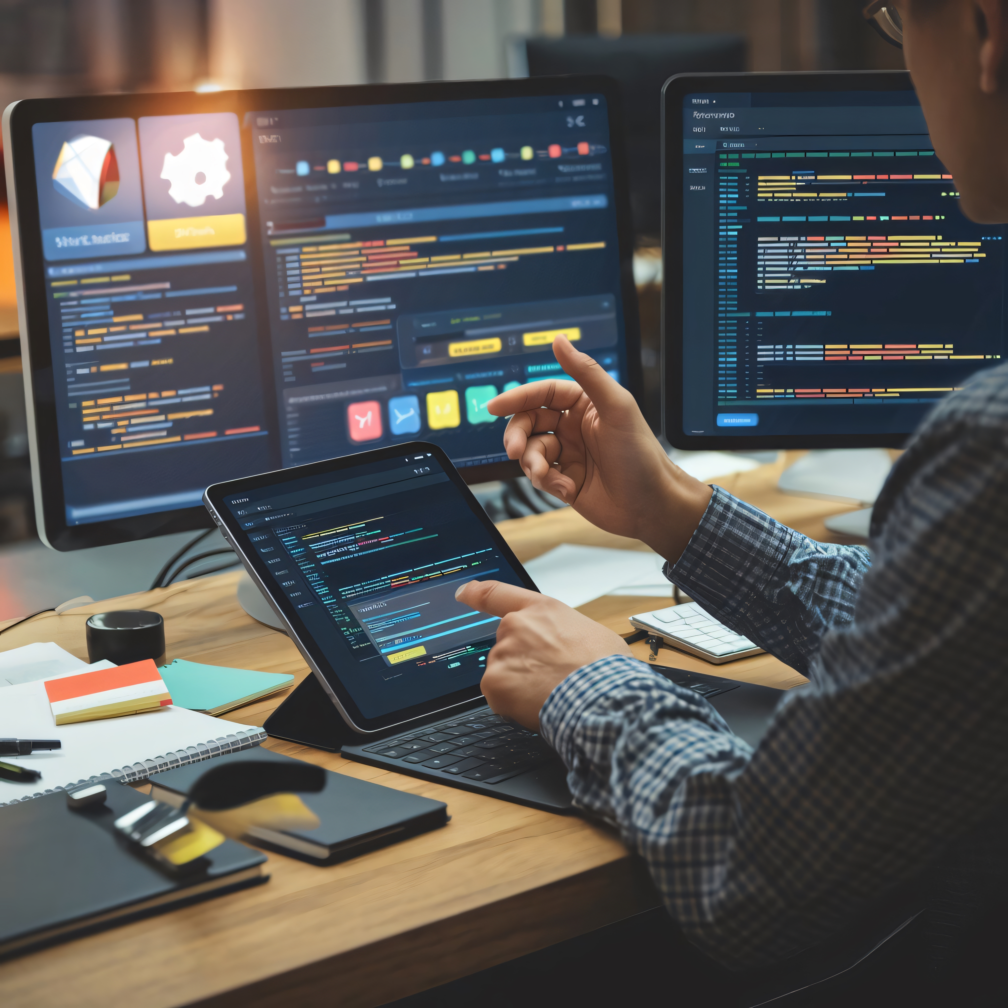 Developer creating ecommerce mobile app with multi screens